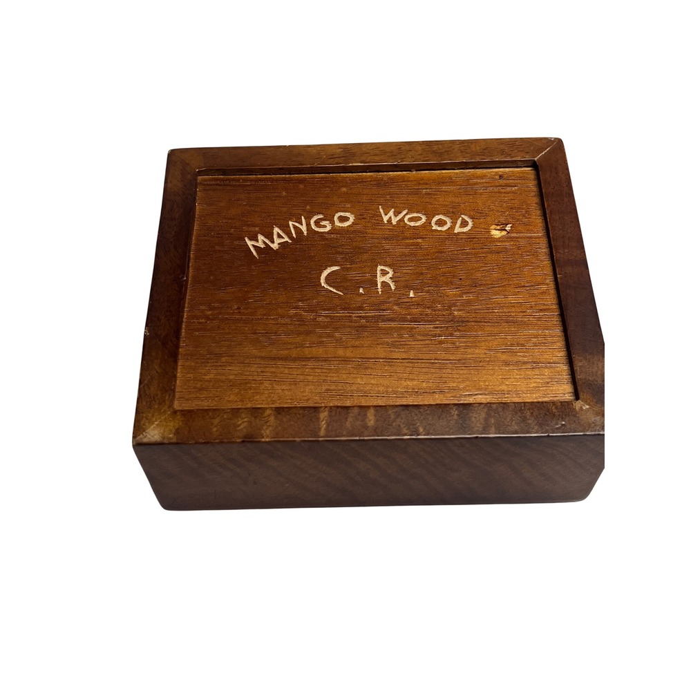 Handmade Mango Wood Trinket Box Etched Geometric Design Black Felt Lining Brown